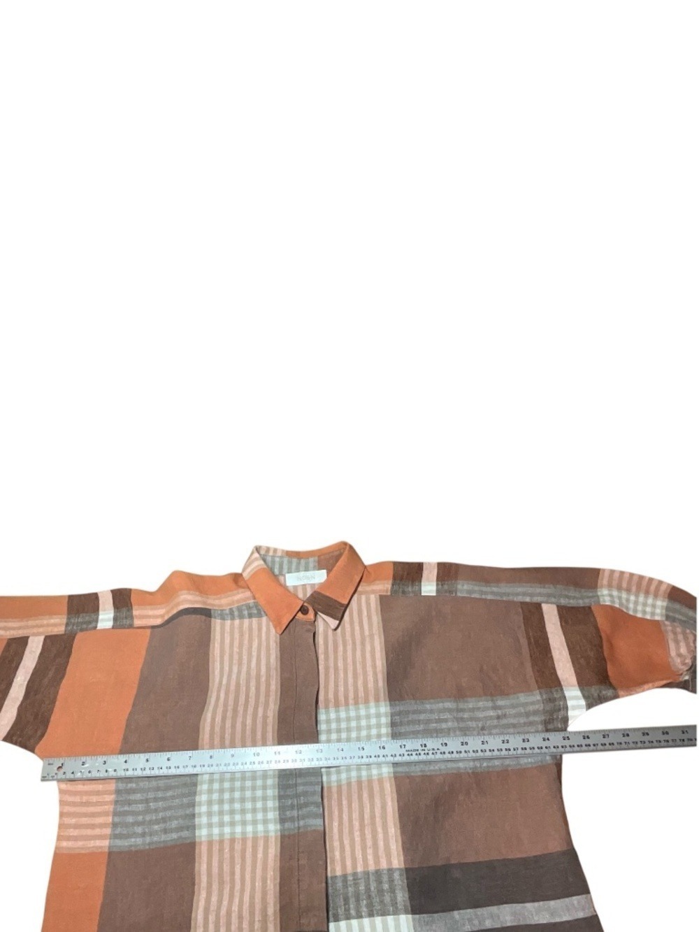 NOEN 100% Linen (Flax) Oversized Plaid Button Front Blouse US Sz 6 - Picture 6 of 10